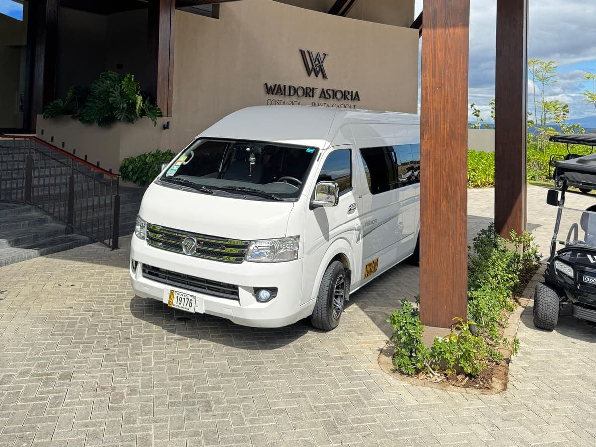 Pick Me Up van arriving at the Waldorf Astoria Costa Rica